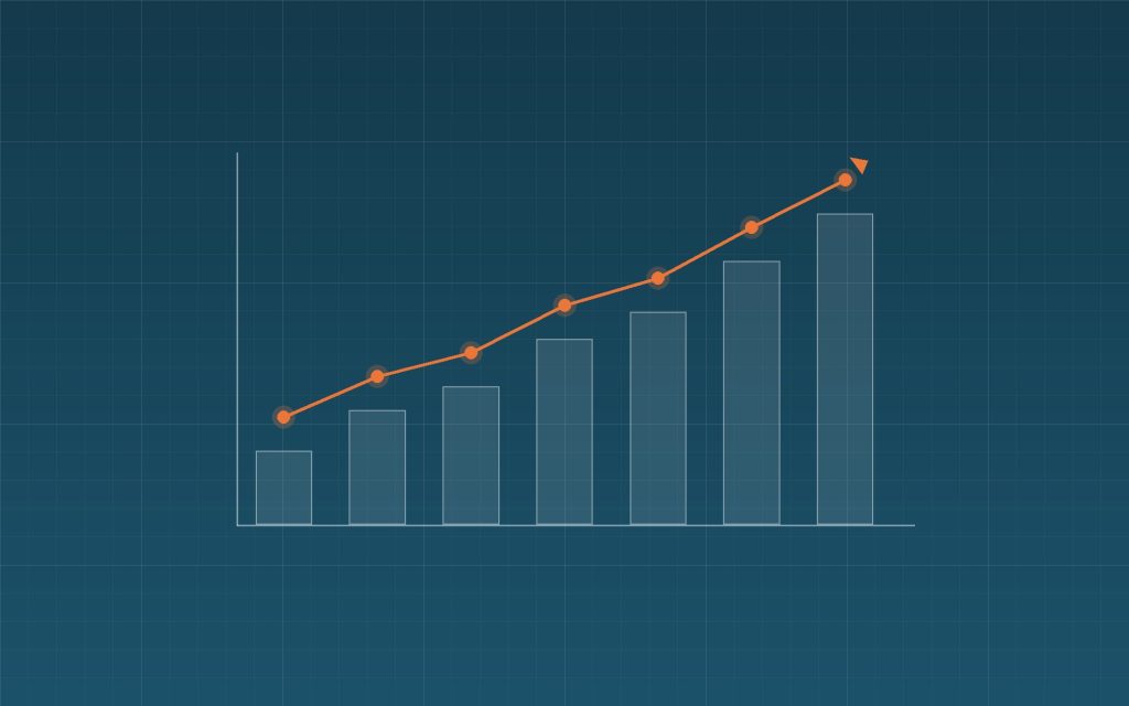 Ilustración de un gráfico de crecimiento sobre fondo azul Keypro