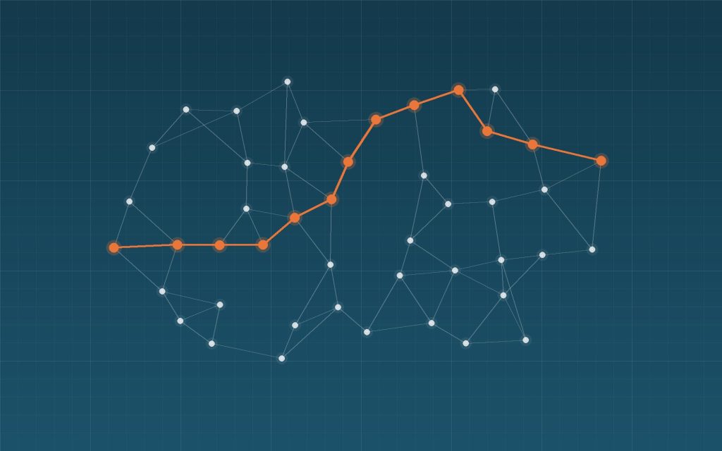 Ilustración de una red de datos conectados sobre fondo azul Keypro